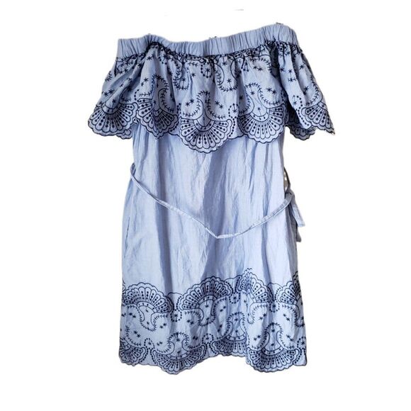 New York & Company Light Blue Embroidered Off the Shoulder Dress - Picture 3 of 4